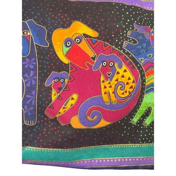 Laurel Burch Dogs and Doggies Canvas Bag Large 18" Artsy Travel Book Tote Sack - Picture 5 of 16